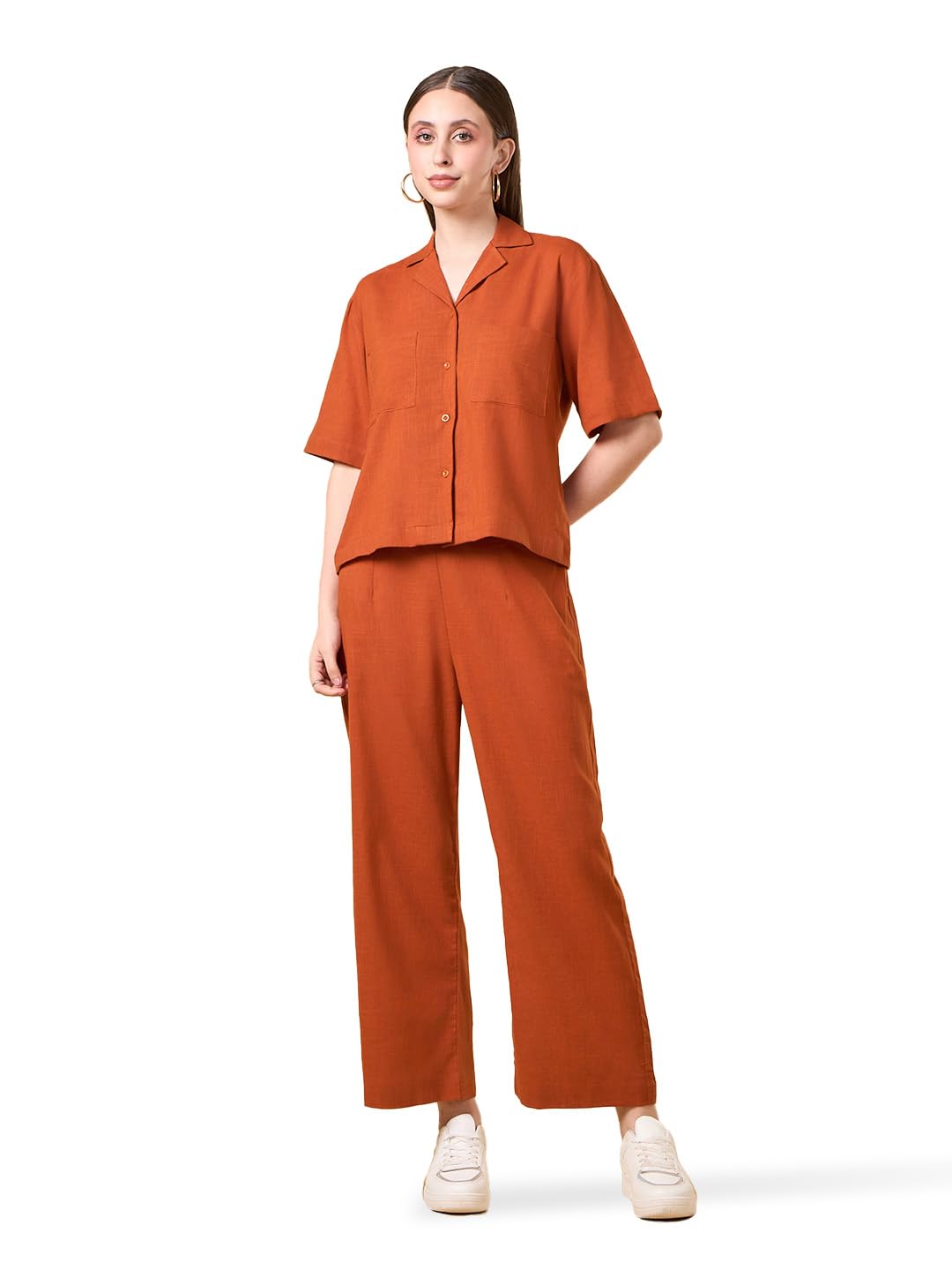 Women’s Solid Co-ord Set | Relaxed Fit Shirt & Pant Set | Soft Cotton-Linen Fabric | Casual & Travel Wear-image-29