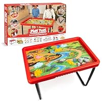 Play Tray Activity Table with Play Mat Set, Kids Sensory Play Tray, Farm and Safari Theme Play Mat Set, Red