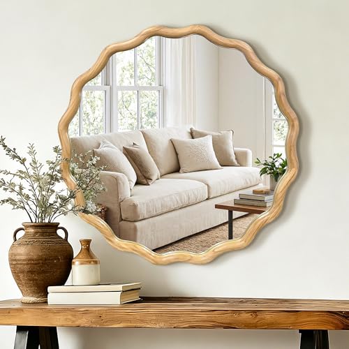 AMOISE Round Wavy Wall Mirror 28 Circle Boho Scalloped Mirror