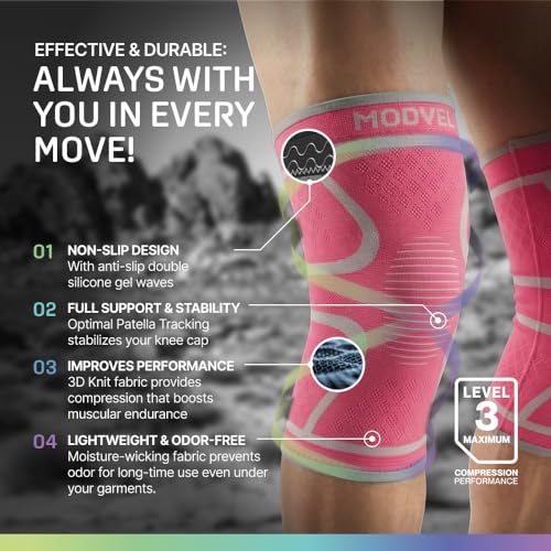 Image of Modvel 2 Pack Knee Brace for Women - Knee Support for Walking, Knee Compression Sleeves for Pain Relief, Knee Sleeves for Women, Knee Brace for Sports, Workouts & Arthritis