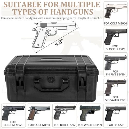 Image of TSA Approved Gun Pistol Case Waterproof Handgun Case with Pre-Cut EVA Foam Shockproof Travel Carrying Hard Shell Case Included Silica Gel Canister, Black