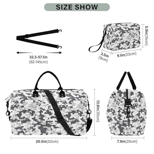 Black White Camouflage Large Travel Duffle Bag Weekender Overnight Bags Gym Yoga Bag for Women Men with Toiletry Bag3