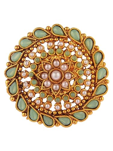 Efulgenz Indian Jewelry Rings for Women Antique Round Faux Pearl Crystal Bollywood Adjustable Big Finger Ring Fashion Party Statement Jewelry for Women