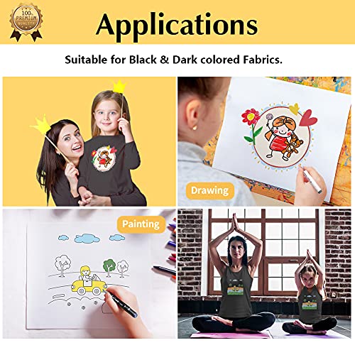 Transourdream Iron On Heat Transfer Paper For T Shirts (25 Sheets 8.5X11", Dark 4.0) Drawable & Printable Htv Heat Transfer Vinyl For Inkjet Printer Diy Iron On Transfers For T Shirts (Trans-D4-20) #TOP6