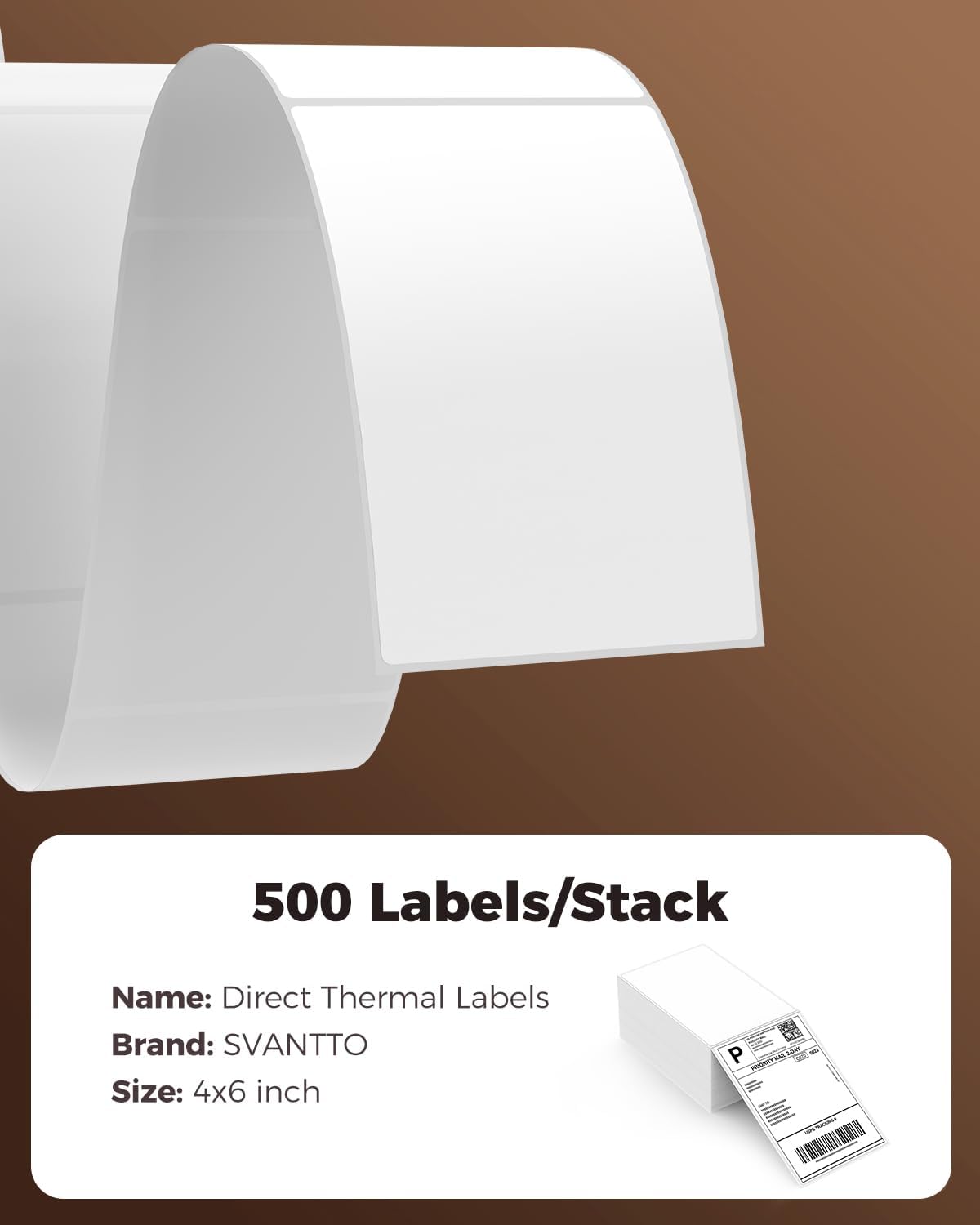 SVANTTO 4x6 Thermal Labels, Strong Adhesive and Perforated Shipping Labels, Thermal Printer Labels for Mailing Postage Address（500Pcs/Stack） - Image 2