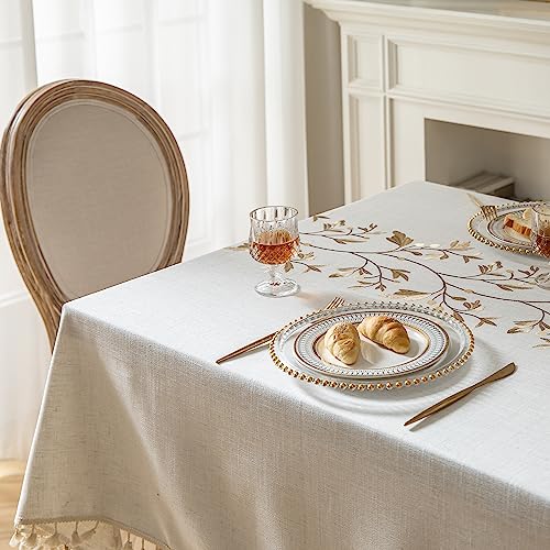 Oubonun Tablecloth For Dining Table Rustic Table Cover, Farmhouse Kitchen Table Cloth, Cotton Linen Fabric Small Rectangle Table Cloths For 4 To 6 Seats, Beige, Coffee Leaf, 55X70 Inch #TOP6
