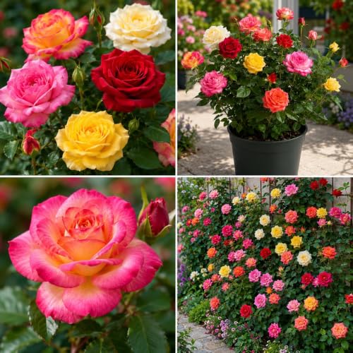 Image of Hybrid Multi Colour Rose Live Plant, Assorted Color, Pack of 1, with 4 Inch Pot, for Home Garden, Balcony and Outdoor Decoration
