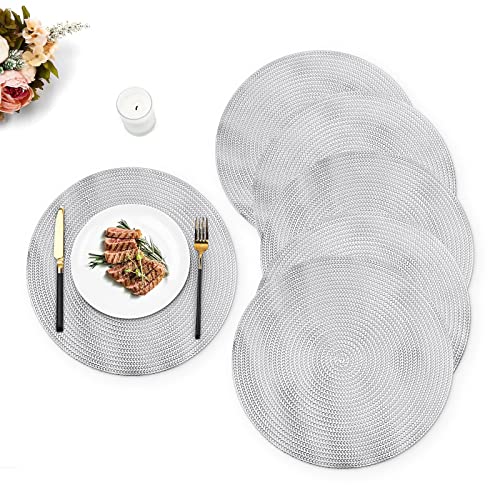 Winverty Lot de 6 Sets de Table Ronds en Plastique, Isolation Thermique et Anti-Brûlure, Convient pour Hôtel, Restaurant, Cuisine 38cm, Argent Cover