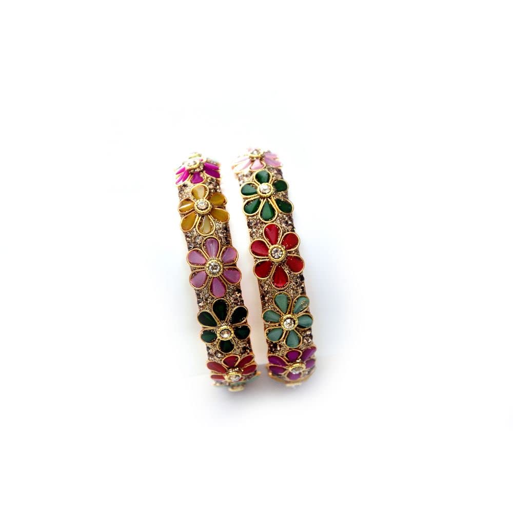 Truly Fashion bangles for women Bridal Chudi Set Gold Plated Traditional Kundan Bangles, Color - Yellow and Pink, Size - 2.4 (Pack of 2) (B0C1NJSFVN) Amazon Price History, Amazon Price Tracker