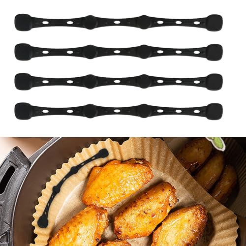 4 Stück Magnete für Airfryer Backpapier, Silikon Magnete für Airfryer, Wiederverwendbare Airfryer Zubehör Heißluftfritteuse Heißluftfritteuse Accessoires Airfryer Magnete für Backpapier (Schwarz)