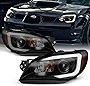 AKKON - For 2006-07 Subaru Impreza LED Daytime Running Lamp Strip Projector Headlights Black Housing Smoked Lens Full Set
