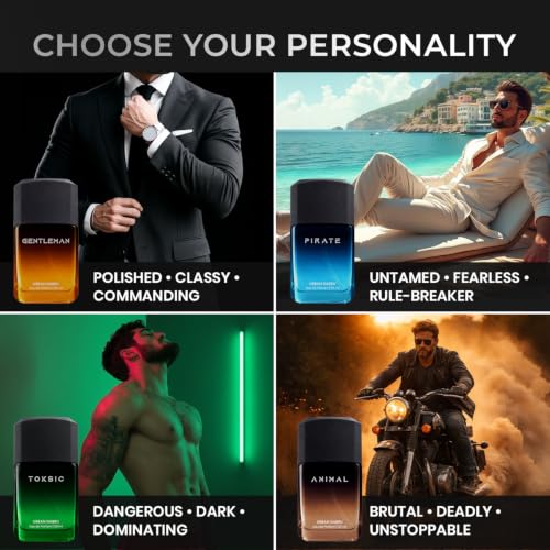 Image of UrbanGabru Long Lasting Men Perfume Gift Set | The Ultimate Four Perfume Gift Set for Men | Parfume for Man, Gift for Man | 4 Premium EDP Fragrances: Gentleman, Pirate, Toksic & Animal | 4 x 20ml
