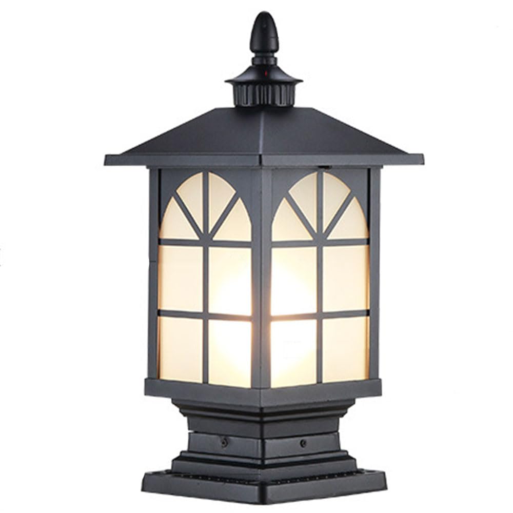Pilastro Impermeabile per Esterni Lanterna da Giardino Classica Lampada da Post dal Design Creativo Pilastri, Giardino, Patio, Ingresso, Nero Opaco. per Portico/pilastro in Pietra,