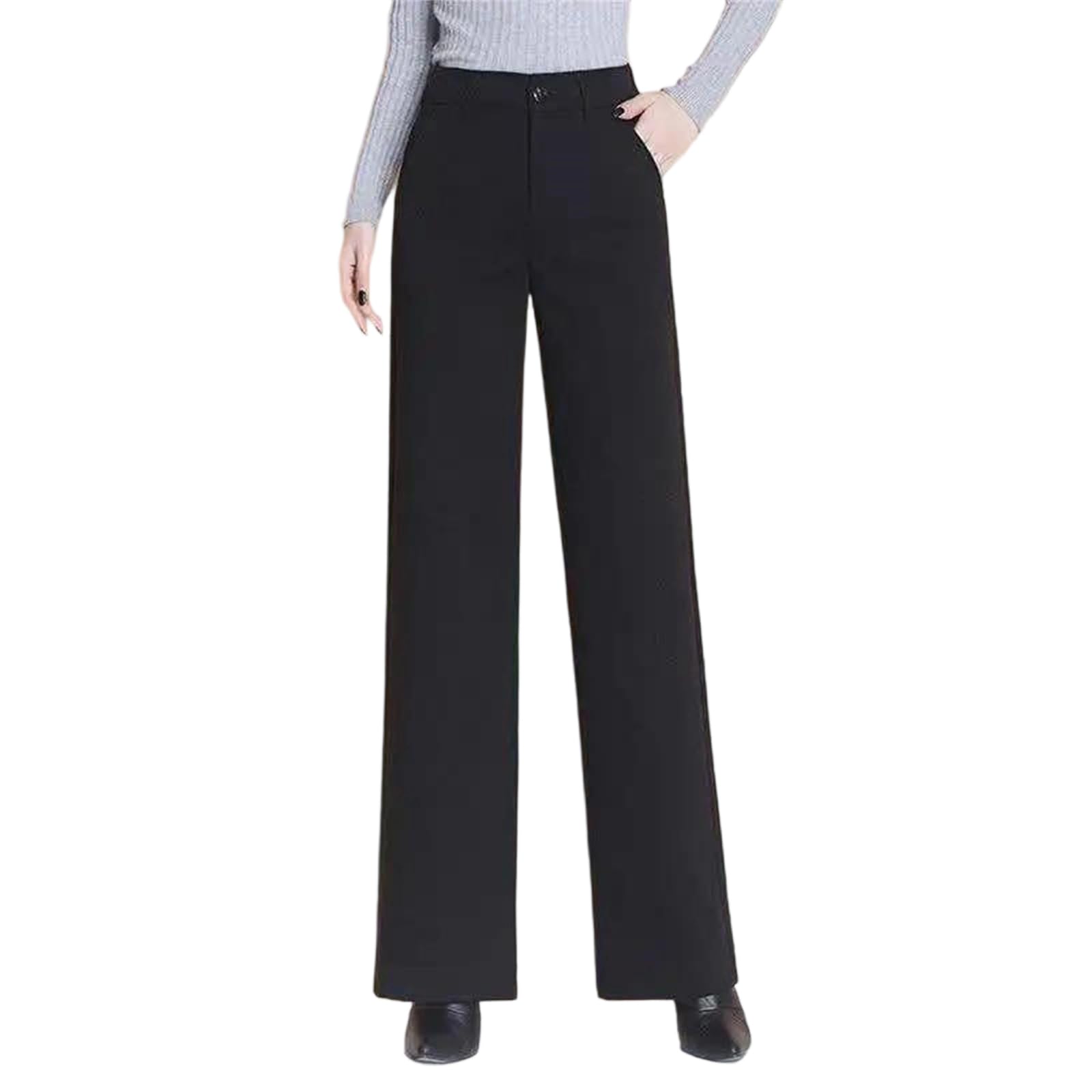 Women Wool Wide Leg Pants Loose Long Straight High Waist Suit Trousers Autumn Winter Pants