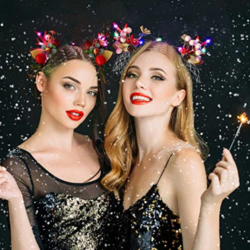 Gortin Reindeer Antlers Light Up Headbands Christmas Led Glowing Flower Headband Elk Deer Head Bands Antler Hair Hoop Cosplay Party Fashion Hair Accessory For Women And Kids (Type C) #TOP3