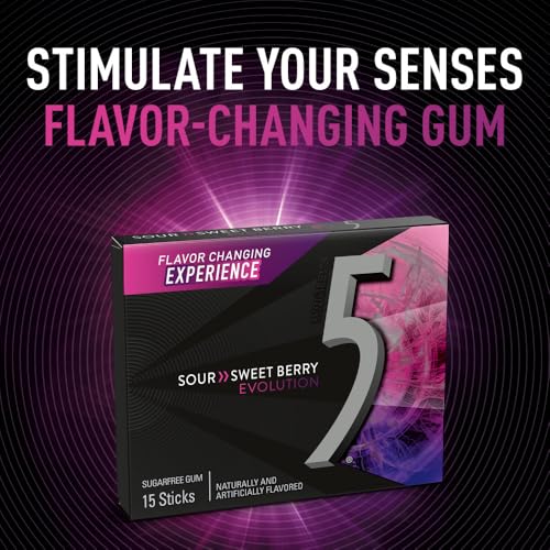 5 GUM Evolution Sour to Sweet Berry Sugar Free Chewing Gum Pack, 10 Count | 5 GUM sugar free chewing gum pack: flavor changing sour candy to sweet berry gum, 15-stick packs, travel size - image 2
