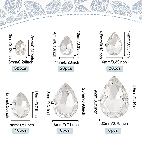 FINGERINSPIRE 94 Pcs Pointed Back Rhinestone 6 Sizes Glass Rhinestones Gems Clear Teardrop Crystal Beads Jewels Embelishments with Silver Plated Back Faceted Bead for Craft Decor Jewelry Making - Image 2