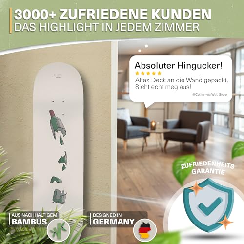 CRID Skateboard Wandhalterung für Decks mit Schwebeeffekt - Bambus - Universal Halterung für jedes Skateboard Deck - Aluminium Stand Offs - Inklusive Montagekit - Modernes Design - Deutsche Marke