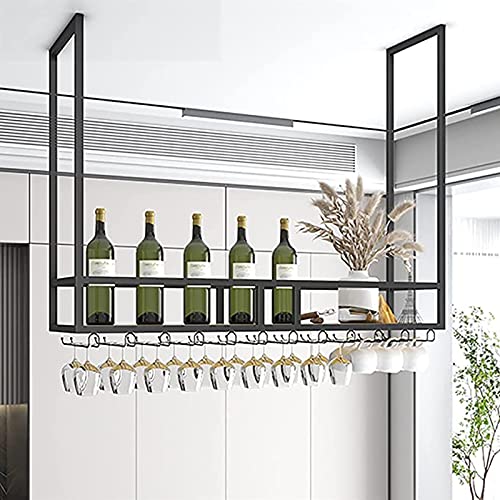 AYVADA Estante de Madera de Hierro Industrial, bastidores de Vino de Techo, Copas de Copas de Vino, Estante de Almacenamiento Decorativo, Estante de exhibición de decoración de cocinas de Bar de re