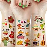 60 Pieces Cinco De Mayo Mexican Fiesta Tattoos for Teens, Fiesta Party Decorations, Taco Pinata Bachelorette Temporary Tattoo Stickers for Party Supplies Favors