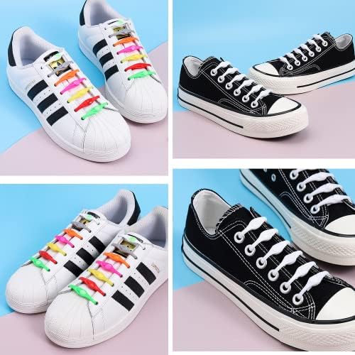 Antesen 24 Pcs Lazy Shoelaces No Tie Laces for Kids and Adults Silicone Elastic elastic Laces Portable Tieless Laces For Running and Sporting Shoe(black)