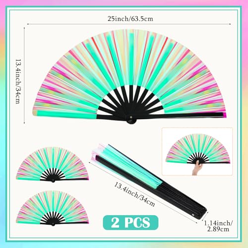 Image of Maitys Large Rave Fan Folding Handheld Fans 13'' Clap Fans for Line Dancing Clack Fan Holographic Festival Accessory for Martial Art Gift Performance, Includes 2 Pouch
