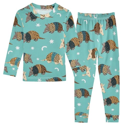 Pajama Sets Long Sleeve Animal Armadillo on Blue Soft Comfy Sleepwear 2 Piece PJS 3-8T