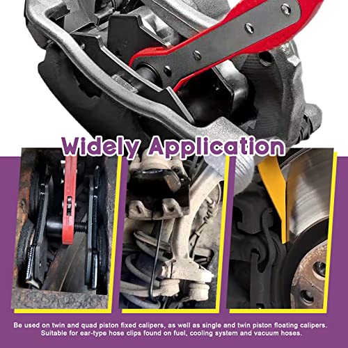 Swpeet 4Pcs Brake Caliper Press Tool And 8 Piece Sae & Metric Brake Lining Thickness Gauge With Brake Caliper Hanger Hooks For Automotive Tool Use Car Ratcheting Piston Spreader Press Tool #TOP6