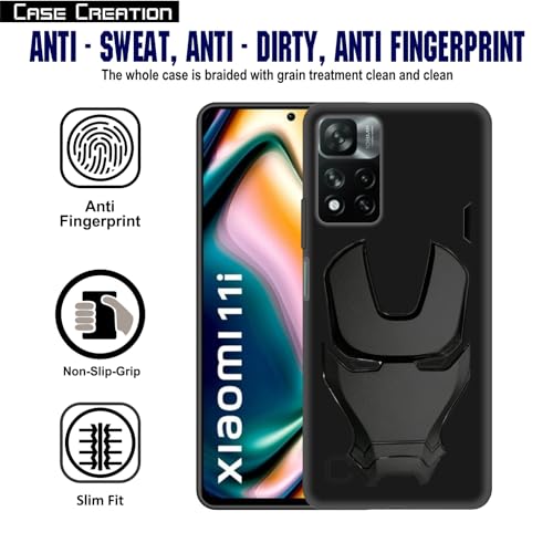 Image of COVERLY Official 3D Touch Feel Trending Marvel Avengers Logo Mask Soft Rugged Grip Silicone Iron Man Super Power Cartoon Movie Engraved Silicone Matte Back Cover for Xiaomi Mi 11 Lite -Black