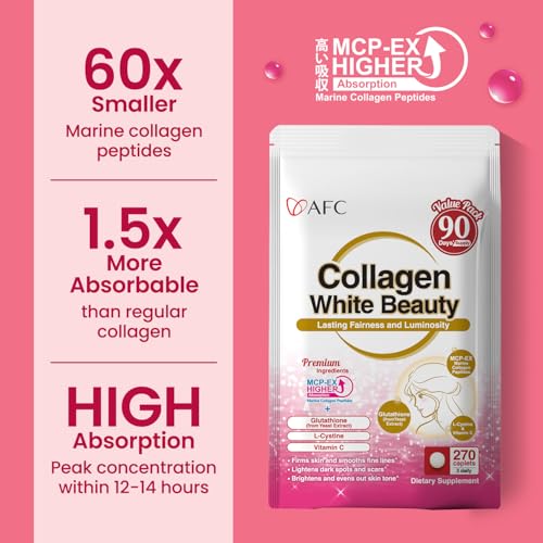 AFC Japan Collagen White Beauty with Marine Collagen Peptide, Glutathione, L-Cystine - 1.5X Better Absorption Than Other Collagen – for Skin Firmness & Whitening– 90 Days Supply's - Image 6