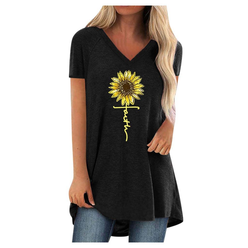 KKG Tops Tunics for Women to Wear with Leggings, Casual Loose Fit V Neck Short/Long Sleeves T Shirt (Size XXL)