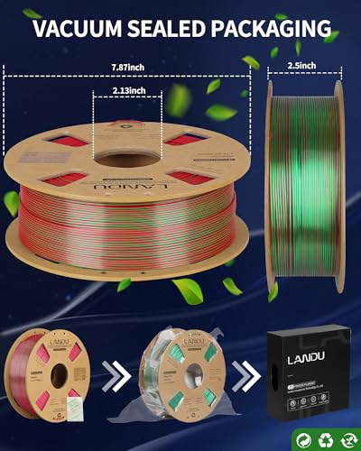 Image of LANDU Silk Dual Color PLA Filament 1.75mm 1KG, 3D Printer Filament Dimensional Accuracy + /- 0.02mm, Coextrusion Filament PLA Shiny Filament Fits for Most FFF 3D Printers,1KG Spool (2.2lbs) Red Green