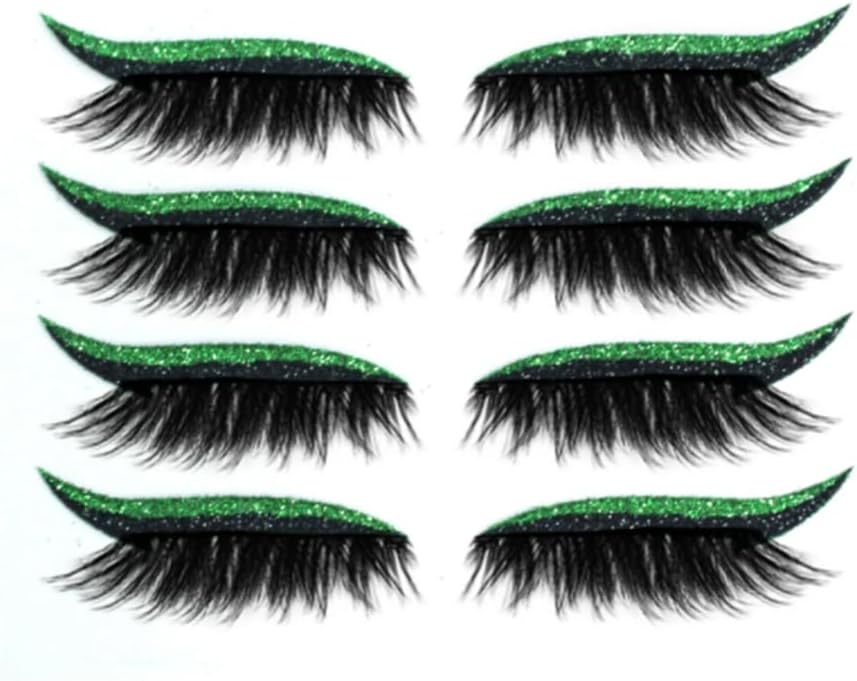 Eyeliner Sticker, Eyeliner Sticker with Eyelashes 4 Pairs Eyelash Stickers Reusable Eyelid And Eyelash Stickers Makeup Stickers Waterproof (Green)