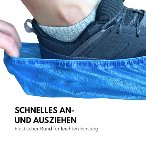 ADEBO Schuhüberzieher Wasserdicht | 100 Stück | CPE Überschuhe 3 g | rutschfest, reißfest | Universelle Passform | Einweg | Für Haushalt & Gewerbe