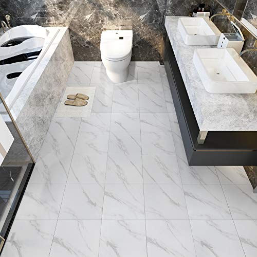 Veelike Vinyl Floor Tiles Peel And Stick 12''X12'' White Marble Flooring Tiles Self Adhesive Waterproof Floor Vinyl Sticker Tiles Decorative For Bathroom Bedroom Kitchen Wall Basement 4 Pack #TOP3