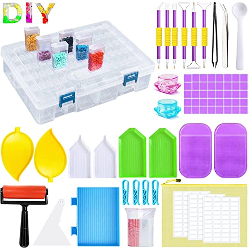 JOYBOY DIY Diamante de Pintura Herramientas,84 Cuadrículas Caja Accesorios Diamond,Caja de Bordado de Diamantes,Contenedores de almacenamiento de pintura de diamante para Adultos/Niños