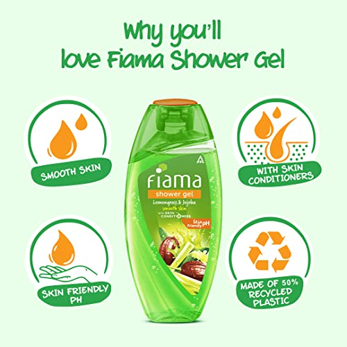 Image of Fiama Body Wash Shower Gel Lemongrass & Jojoba, 250ml, Body Wash for Women and Men with Skin Conditioners for Smooth Skin & Gentle Exfoliation, Suitable for All Skin Types