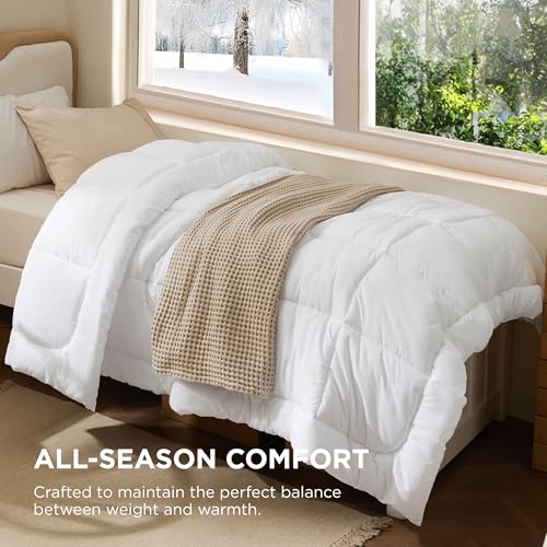 Image of Bedsure Comforter Duvet Insert - Quilted Comforters Twin Size, All Season Duvet, GentleSoft Down Alternative Bedding, with 8 Tabs, Gifts for Women /Men, White, Twin 88 x 68 Inches