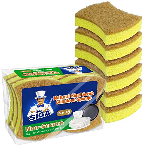 MR.SIGA esponja de cocina de celulosa, eco esponja de cocina estropajos limpiador de ollas esponja de sisal antiarañazos esponja para platos absorbente, 12 piezas