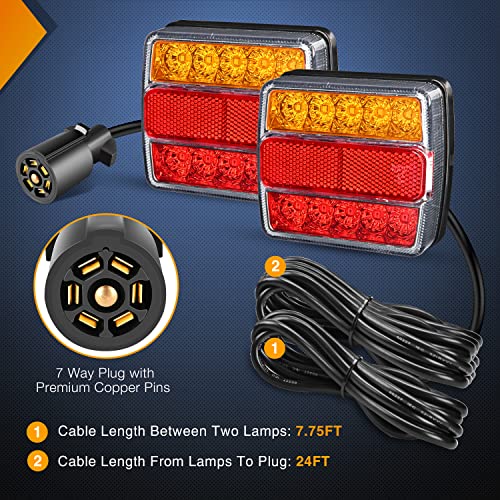 Image of Nilight Magnetic LED Trailer Towing Light Kit 24ft Cable with 7 Pin Plug Tail Stop Amber Turn Signal License Plate Lights on 12V RV Pickup Trucks Marine Boats (5 Wire System)