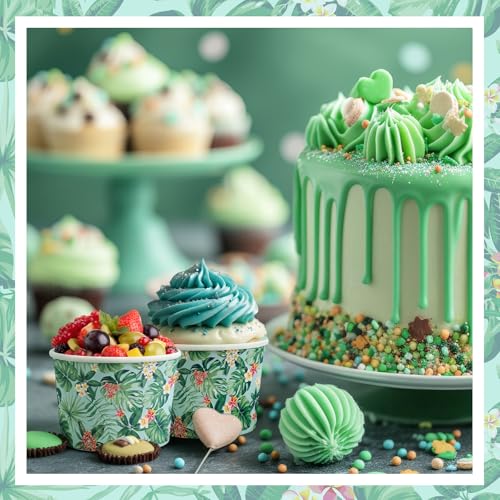 Image of Funnymoom 50 Pack Hawaiian Luau Ice Cream Cups 9 oz Aloha Tropical Palm Leaves Disposable Dessert Bowls Hawaii Paper Soup Bowls Snack Cups for Hot or Cold Food for Summer Beach Birthday Party Supplies