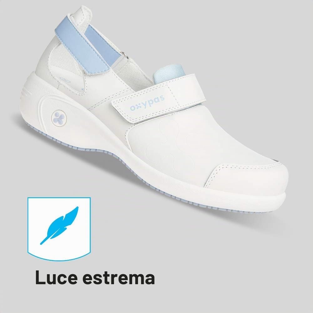 Oxypas Scarpe da Lavoro in Pelle - Salma - Zoccolo di Sicurezza da Donna, Antiscivolo e Confortevole, Ideale per l'Assistenza Ospedaliera e Infermieristica, Blu, 36 EU