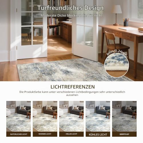 GENIMO Waschbar Teppich Wohnzimmer 160x230 cm Kurzflor Blau – Ansicht 3