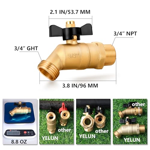 Full Flow Male outdoor-faucets Hose Bibb 3/4" Male NPT inlet Connection with 3/4" GHT water hose outlet Heavy-Brass Faucet for gardens and patios (Butterfly Handle) - Image 3
