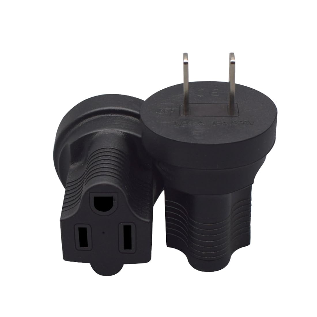 NEMA 1-15P a 5-15R Adaptador de corriente alterna, convertidor de corriente estándar americano de 2 pines a 3 agujeros, enchufe macho NEMA 1-15P a enchufe hembra 5-15R, 1-15P a 5-15R