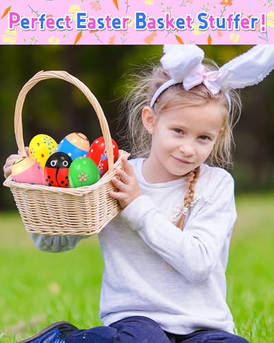 Image of 6 Pack Wooden Percussion Musical Shaker Prefilled Easter Eggs with Toys Inside Filled, Toddlers Easter Basket Stuffers Egg Fillers Montessori Toys Gifts for Kids Boys Girls Babies