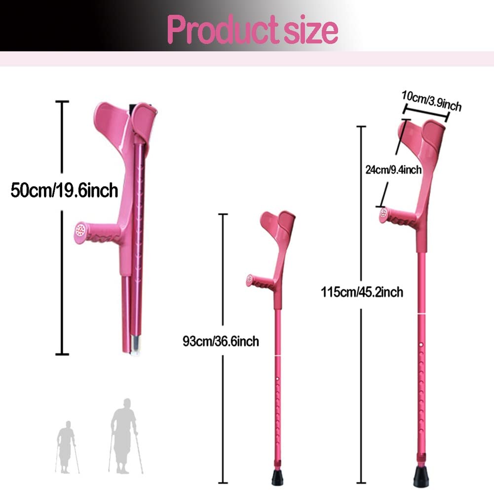 1 Par Plegable Muletas Ortopédicas, Bastones Ligeros de Aluminio con Asas Ergonómicas, Muletas para Caminar Rosa para Mujeres, Altura Aplicable 145-185cm