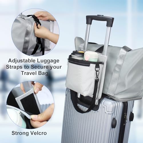 Luggage Travel Cup Holder with Luggage Straps Free Hand Drink Caddy Beverage Holder Travel Accessories Gift for Flight Attendants Businessmen Travelers Fits Roll on Suitcase Handles Light Grey3