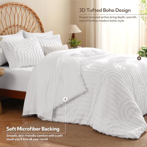 Image of MR&HM Queen Comforter Set Boho 7pcs, White Weatern Arch Tufted Bedding Set