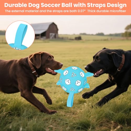 Image of 8 Inch Dog Soccer Ball with Straps, Jolly Ball for Medium Dogs | Interactive Dogs Toy for Tug of War, Water Toys, Durable Large Dog Balls for Outside Play Outdoor Training, Birthday Gift